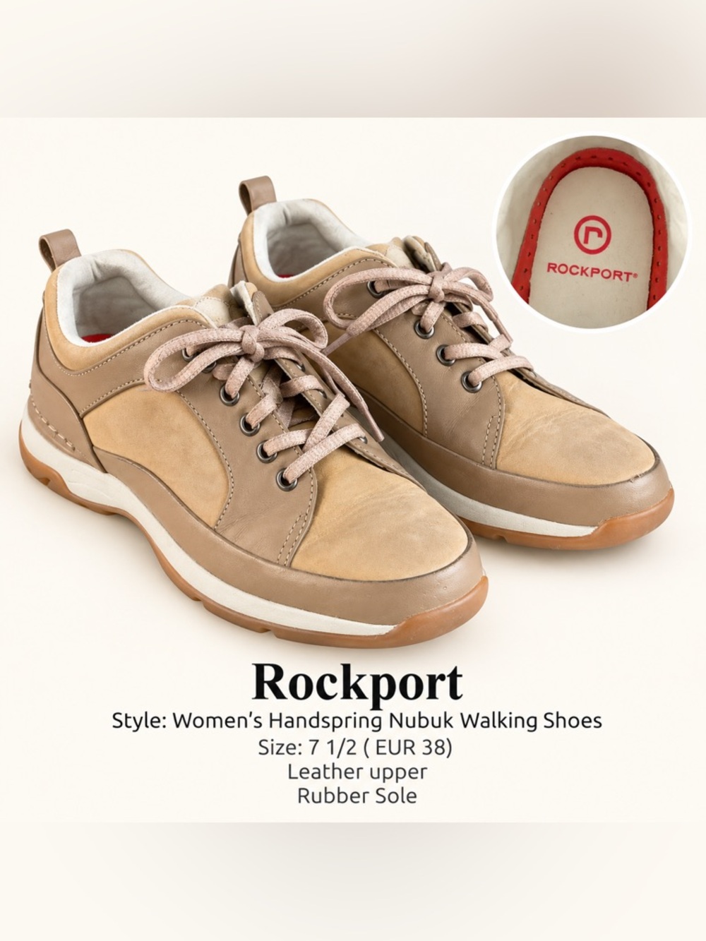 Rockport Women’s Handspring Nubuck Walking Shoes – Size 7.5 / EU 38